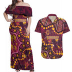 Brisbane Broncos Couples Matching Off Shoulder Maxi Dress and Hawaiian Shirt Aboriginal Pattern with Graffiti Style Design