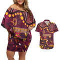 Brisbane Broncos Couples Matching Off Shoulder Short Dress and Hawaiian Shirt Aboriginal Pattern with Graffiti Style Design