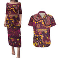 Brisbane Broncos Couples Matching Puletasi and Hawaiian Shirt Aboriginal Pattern with Graffiti Style Design