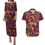 Brisbane Broncos Couples Matching Puletasi and Hawaiian Shirt Aboriginal Pattern with Graffiti Style Design