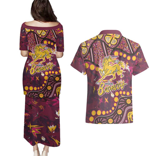 Brisbane Broncos Couples Matching Puletasi and Hawaiian Shirt Aboriginal Pattern with Graffiti Style Design