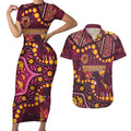 Brisbane Broncos Couples Matching Short Sleeve Bodycon Dress and Hawaiian Shirt Aboriginal Pattern with Graffiti Style Design