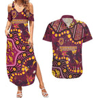 Brisbane Broncos Couples Matching Summer Maxi Dress and Hawaiian Shirt Aboriginal Pattern with Graffiti Style Design