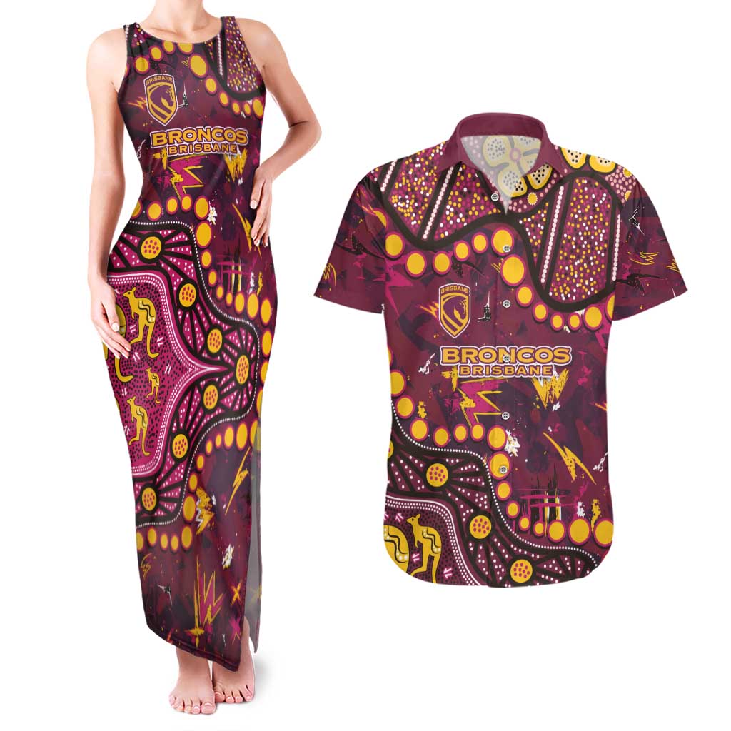 Brisbane Broncos Couples Matching Tank Maxi Dress and Hawaiian Shirt Aboriginal Pattern with Graffiti Style Design