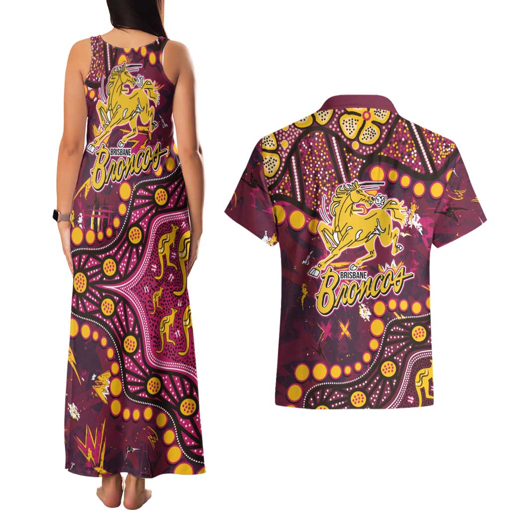 Brisbane Broncos Couples Matching Tank Maxi Dress and Hawaiian Shirt Aboriginal Pattern with Graffiti Style Design
