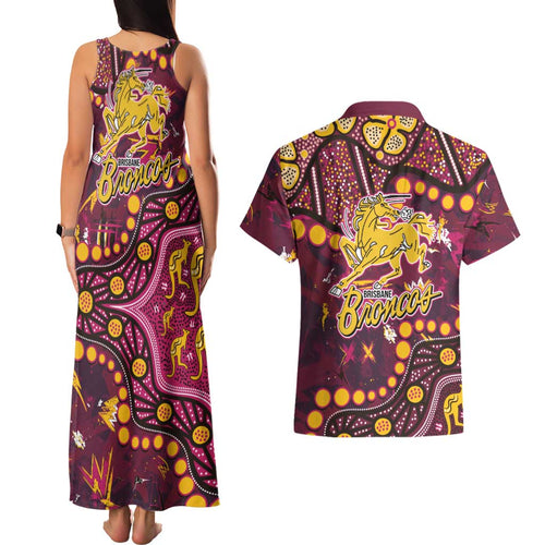 Brisbane Broncos Couples Matching Tank Maxi Dress and Hawaiian Shirt Aboriginal Pattern with Graffiti Style Design