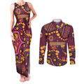 Brisbane Broncos Couples Matching Tank Maxi Dress and Long Sleeve Button Shirt Aboriginal Pattern with Graffiti Style Design