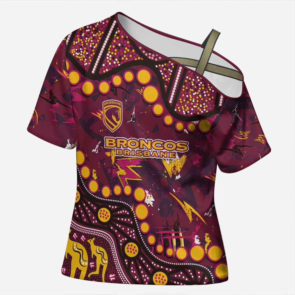Brisbane Broncos Cross Shoulder Shirt Aboriginal Pattern with Graffiti Style Design