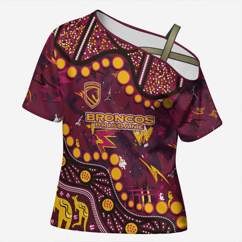 Brisbane Broncos Cross Shoulder Shirt Aboriginal Pattern with Graffiti Style Design