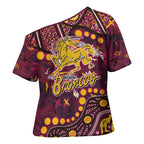 Brisbane Broncos Cross Shoulder Shirt Aboriginal Pattern with Graffiti Style Design