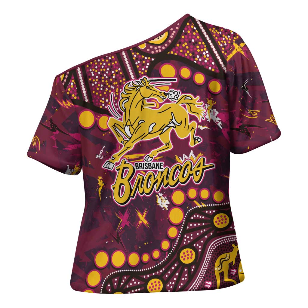 Brisbane Broncos Cross Shoulder Shirt Aboriginal Pattern with Graffiti Style Design
