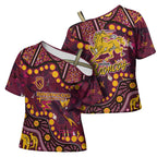 Brisbane Broncos Cross Shoulder Shirt Aboriginal Pattern with Graffiti Style Design