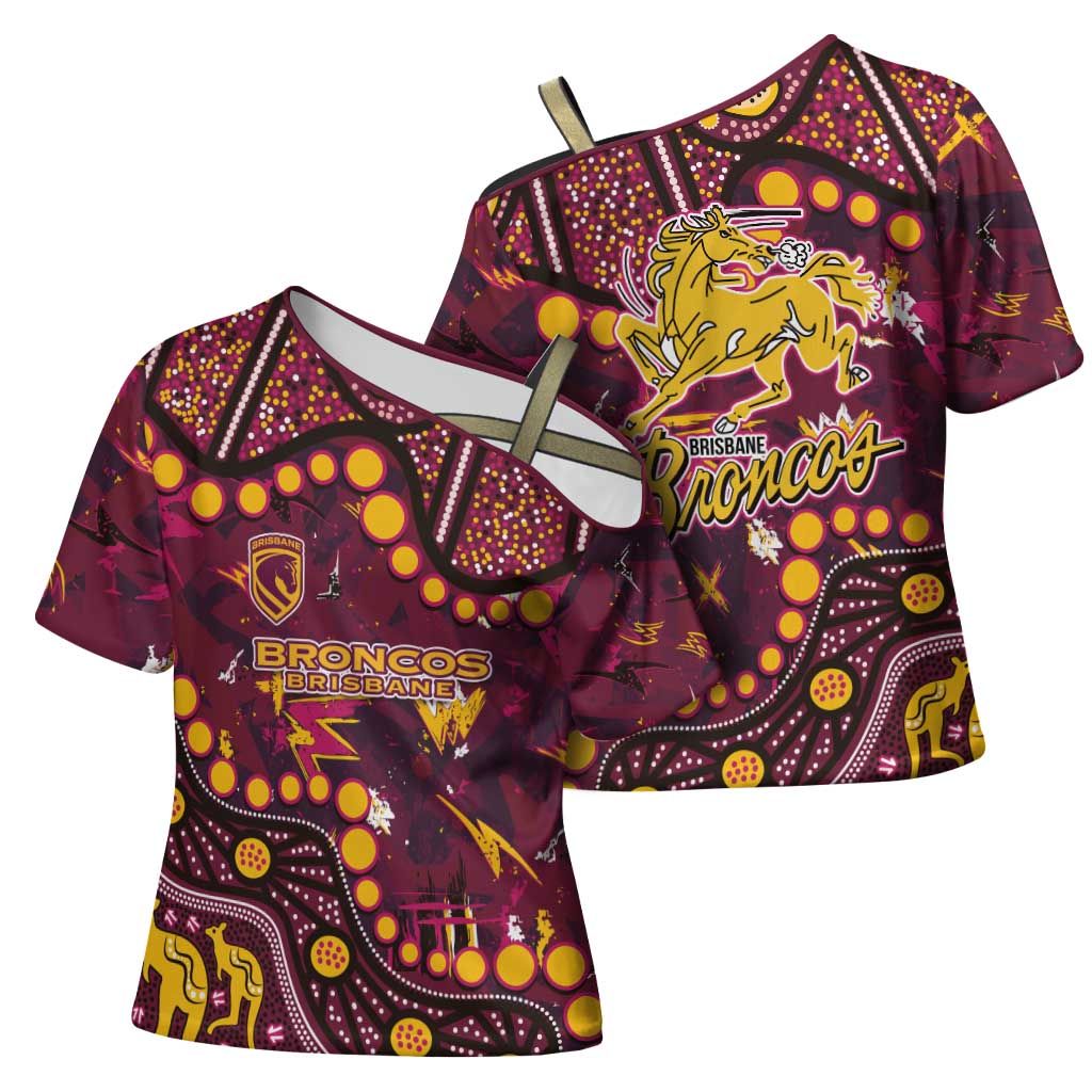 Brisbane Broncos Cross Shoulder Shirt Aboriginal Pattern with Graffiti Style Design