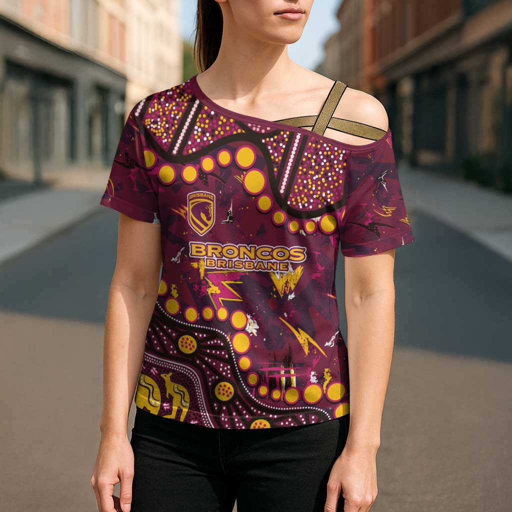 Brisbane Broncos Cross Shoulder Shirt Aboriginal Pattern with Graffiti Style Design