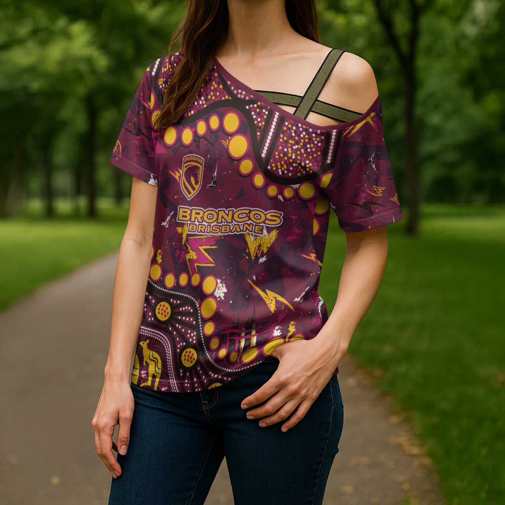 Brisbane Broncos Cross Shoulder Shirt Aboriginal Pattern with Graffiti Style Design