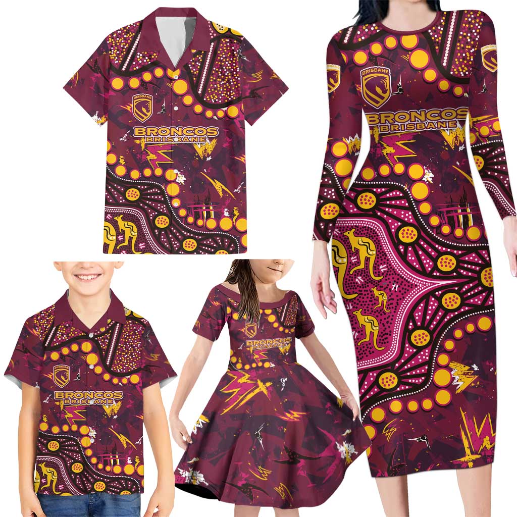 Brisbane Broncos Family Matching Long Sleeve Bodycon Dress and Hawaiian Shirt Aboriginal Pattern with Graffiti Style Design