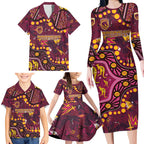 Brisbane Broncos Family Matching Long Sleeve Bodycon Dress and Hawaiian Shirt Aboriginal Pattern with Graffiti Style Design