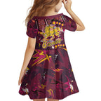 Brisbane Broncos Family Matching Long Sleeve Bodycon Dress and Hawaiian Shirt Aboriginal Pattern with Graffiti Style Design