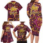 Brisbane Broncos Family Matching Long Sleeve Bodycon Dress and Hawaiian Shirt Aboriginal Pattern with Graffiti Style Design