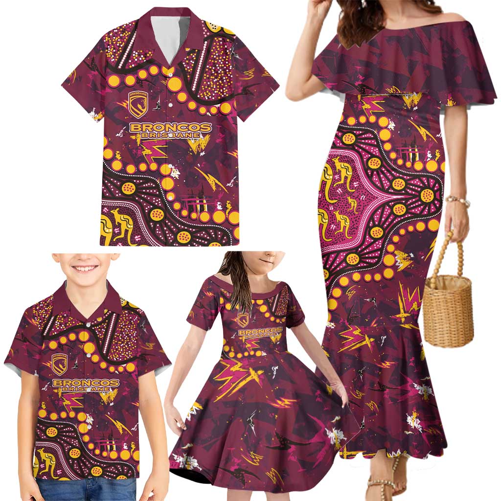 Brisbane Broncos Family Matching Mermaid Dress and Hawaiian Shirt Aboriginal Pattern with Graffiti Style Design