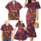 Brisbane Broncos Family Matching Mermaid Dress and Hawaiian Shirt Aboriginal Pattern with Graffiti Style Design