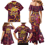 Brisbane Broncos Family Matching Mermaid Dress and Hawaiian Shirt Aboriginal Pattern with Graffiti Style Design