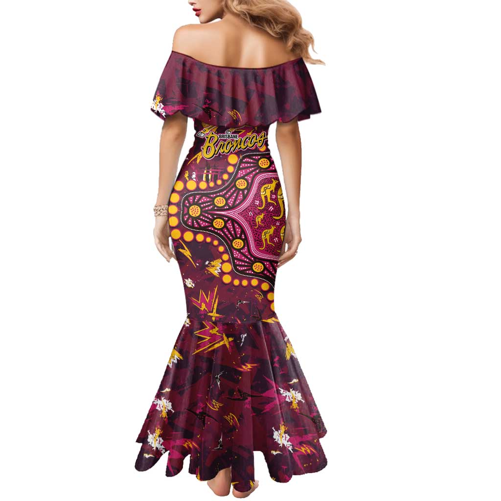 Brisbane Broncos Family Matching Mermaid Dress and Hawaiian Shirt Aboriginal Pattern with Graffiti Style Design