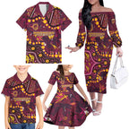 Brisbane Broncos Family Matching Off The Shoulder Long Sleeve Dress and Hawaiian Shirt Aboriginal Pattern with Graffiti Style Design