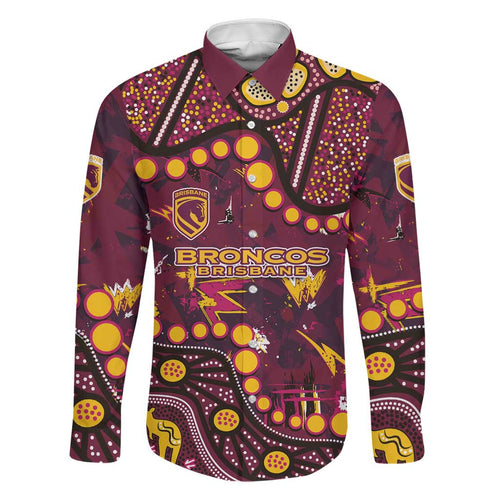 Brisbane Broncos Family Matching Off The Shoulder Long Sleeve Dress and Hawaiian Shirt Aboriginal Pattern with Graffiti Style Design