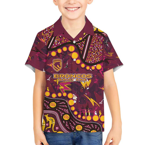 Brisbane Broncos Family Matching Off The Shoulder Long Sleeve Dress and Hawaiian Shirt Aboriginal Pattern with Graffiti Style Design