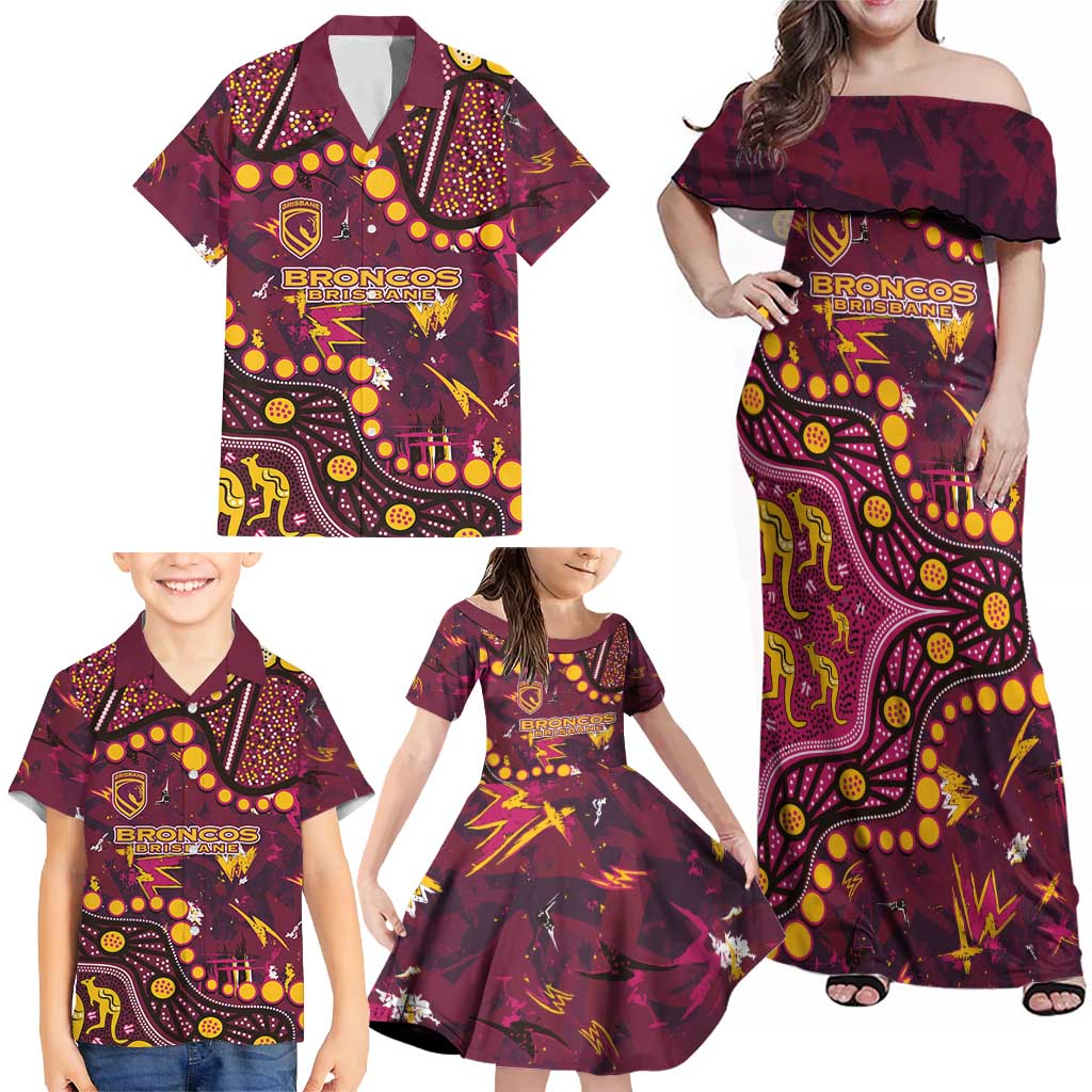Brisbane Broncos Family Matching Off Shoulder Maxi Dress and Hawaiian Shirt Aboriginal Pattern with Graffiti Style Design