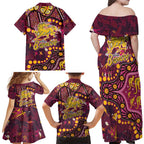 Brisbane Broncos Family Matching Off Shoulder Maxi Dress and Hawaiian Shirt Aboriginal Pattern with Graffiti Style Design