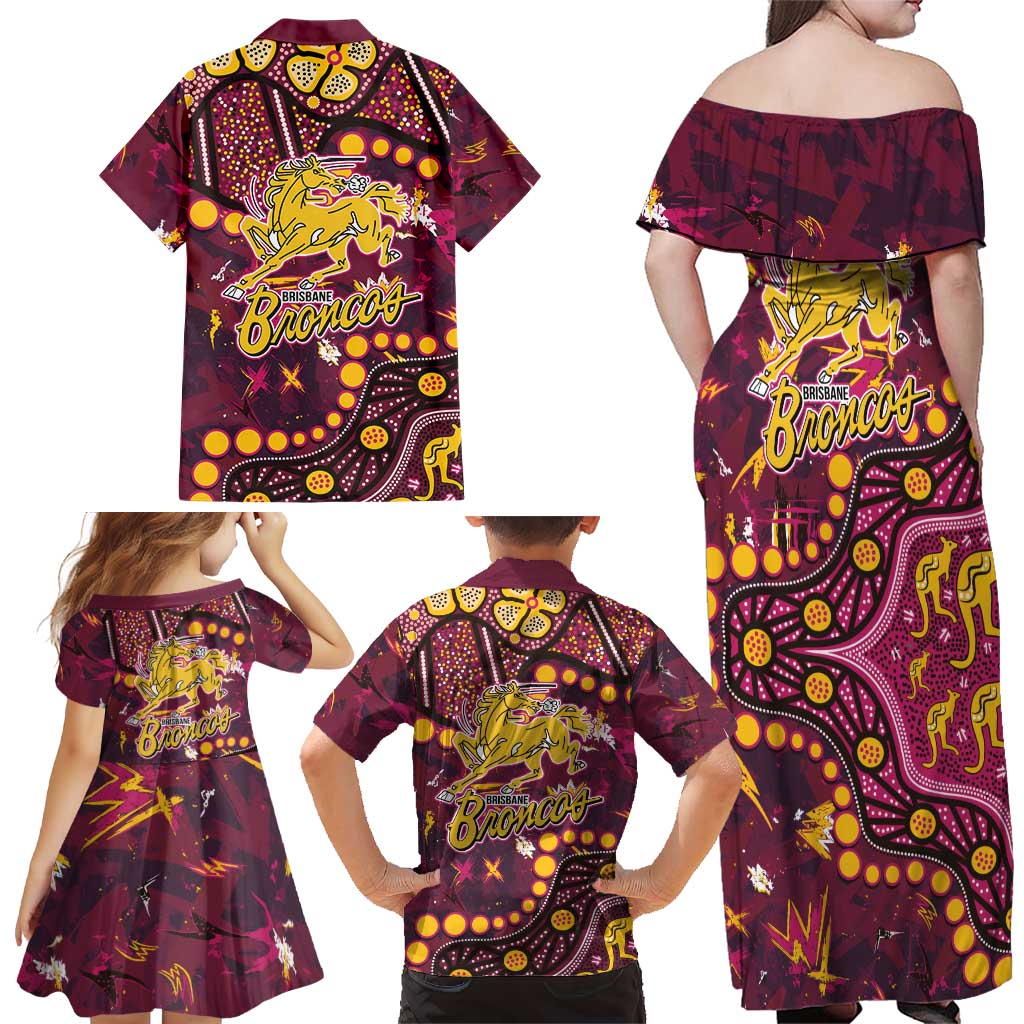Brisbane Broncos Family Matching Off Shoulder Maxi Dress and Hawaiian Shirt Aboriginal Pattern with Graffiti Style Design