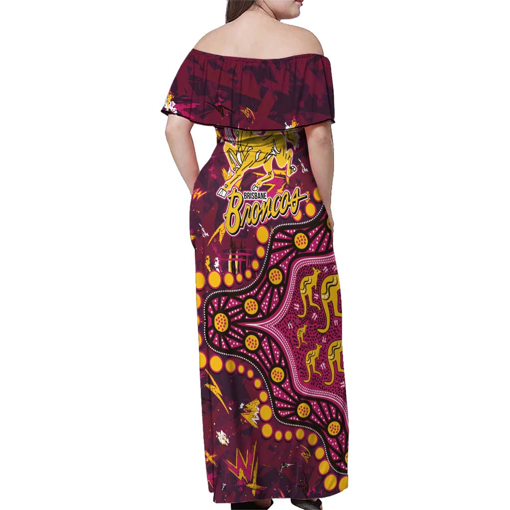 Brisbane Broncos Family Matching Off Shoulder Maxi Dress and Hawaiian Shirt Aboriginal Pattern with Graffiti Style Design
