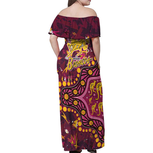 Brisbane Broncos Family Matching Off Shoulder Maxi Dress and Hawaiian Shirt Aboriginal Pattern with Graffiti Style Design