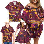 Brisbane Broncos Family Matching Off Shoulder Short Dress and Hawaiian Shirt Aboriginal Pattern with Graffiti Style Design