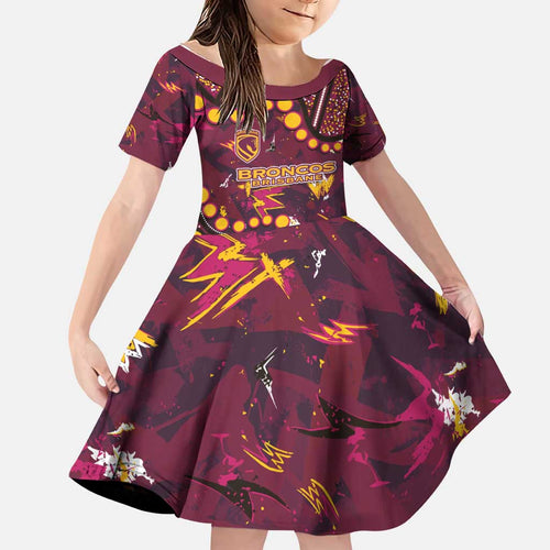 Brisbane Broncos Family Matching Off Shoulder Short Dress and Hawaiian Shirt Aboriginal Pattern with Graffiti Style Design