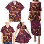 Brisbane Broncos Family Matching Puletasi and Hawaiian Shirt Aboriginal Pattern with Graffiti Style Design