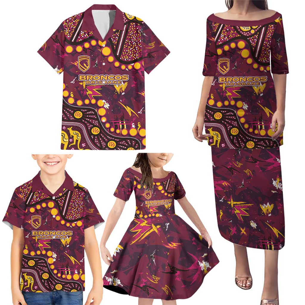 Brisbane Broncos Family Matching Puletasi and Hawaiian Shirt Aboriginal Pattern with Graffiti Style Design