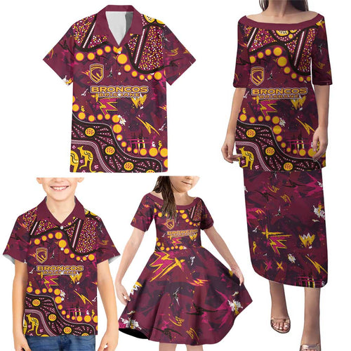 Brisbane Broncos Family Matching Puletasi and Hawaiian Shirt Aboriginal Pattern with Graffiti Style Design