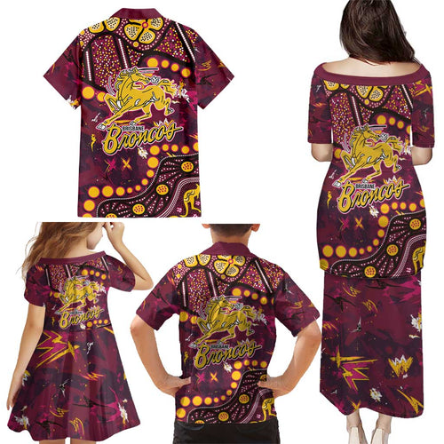Brisbane Broncos Family Matching Puletasi and Hawaiian Shirt Aboriginal Pattern with Graffiti Style Design