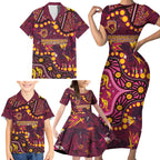 Brisbane Broncos Family Matching Short Sleeve Bodycon Dress and Hawaiian Shirt Aboriginal Pattern with Graffiti Style Design