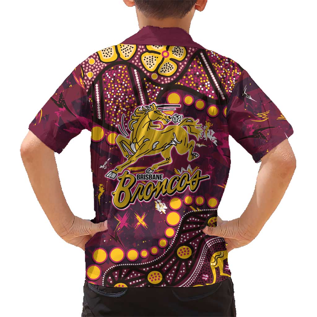 Brisbane Broncos Family Matching Short Sleeve Bodycon Dress and Hawaiian Shirt Aboriginal Pattern with Graffiti Style Design