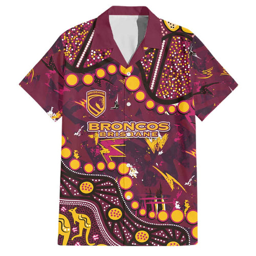 Brisbane Broncos Family Matching Short Sleeve Bodycon Dress and Hawaiian Shirt Aboriginal Pattern with Graffiti Style Design