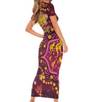 Brisbane Broncos Family Matching Short Sleeve Bodycon Dress and Hawaiian Shirt Aboriginal Pattern with Graffiti Style Design