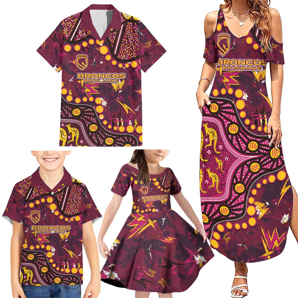 Brisbane Broncos Family Matching Summer Maxi Dress and Hawaiian Shirt Aboriginal Pattern with Graffiti Style Design