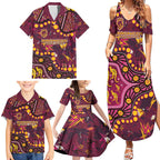 Brisbane Broncos Family Matching Summer Maxi Dress and Hawaiian Shirt Aboriginal Pattern with Graffiti Style Design