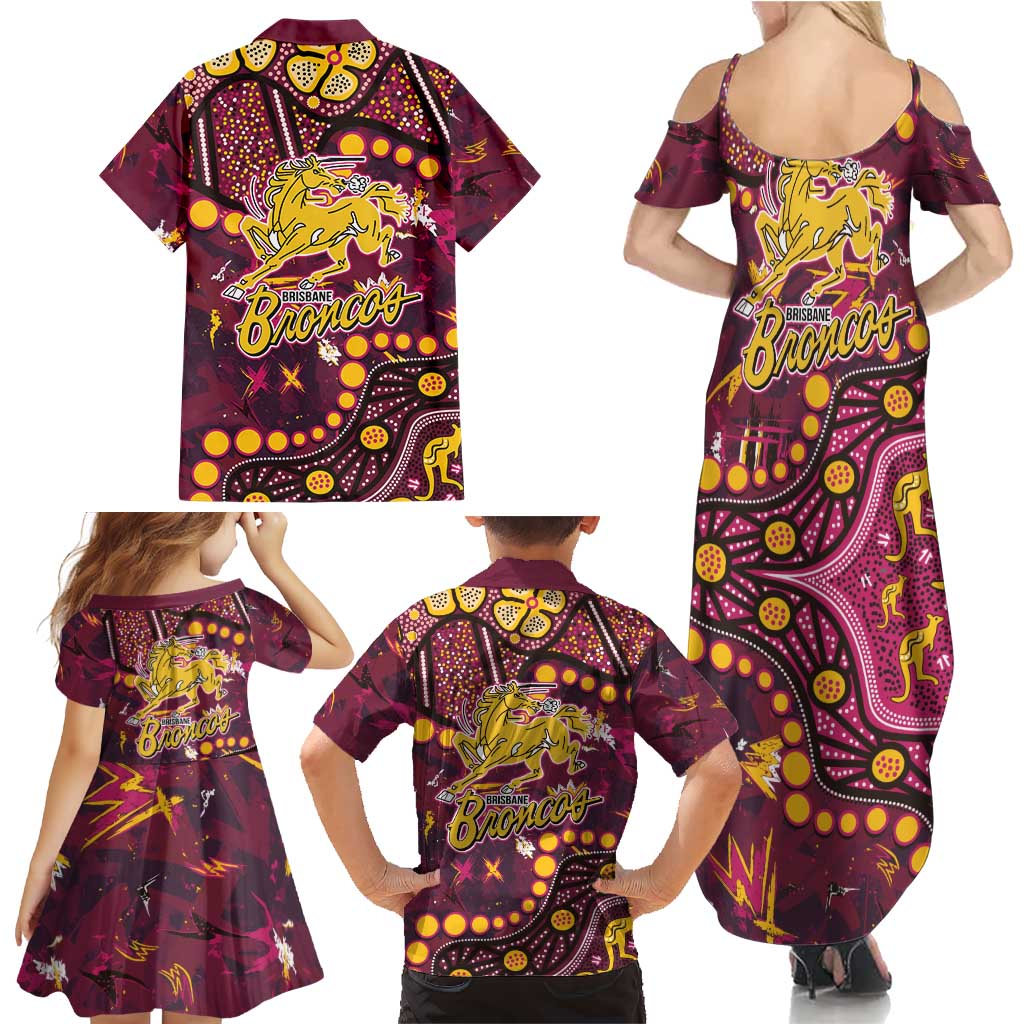 Brisbane Broncos Family Matching Summer Maxi Dress and Hawaiian Shirt Aboriginal Pattern with Graffiti Style Design