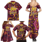 Brisbane Broncos Family Matching Summer Maxi Dress and Hawaiian Shirt Aboriginal Pattern with Graffiti Style Design