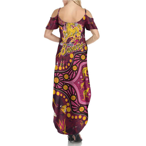 Brisbane Broncos Family Matching Summer Maxi Dress and Hawaiian Shirt Aboriginal Pattern with Graffiti Style Design
